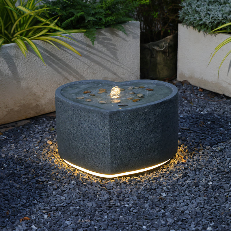 Handcrafted Floor Fountain with Lights, Grey