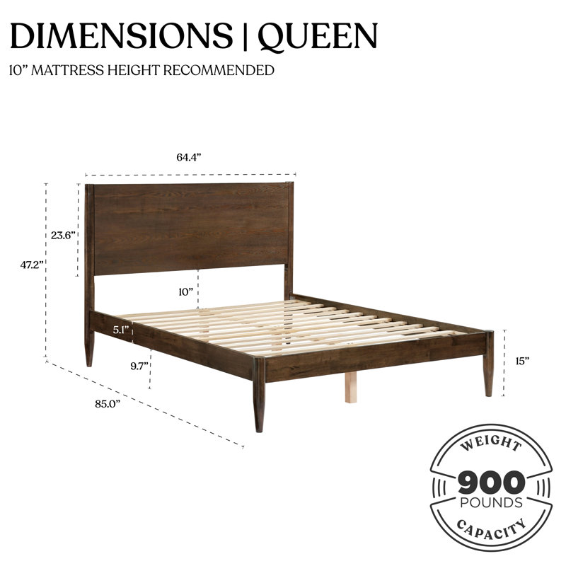 Besan Solid Wood Headboard Bed Frame, Walnut, Queen 