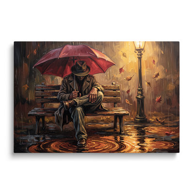 Tableau sur toile représentant une figure sous la pluie, reproduction historique de style pictural pour salon, bureau ou chambre d'étudiant.