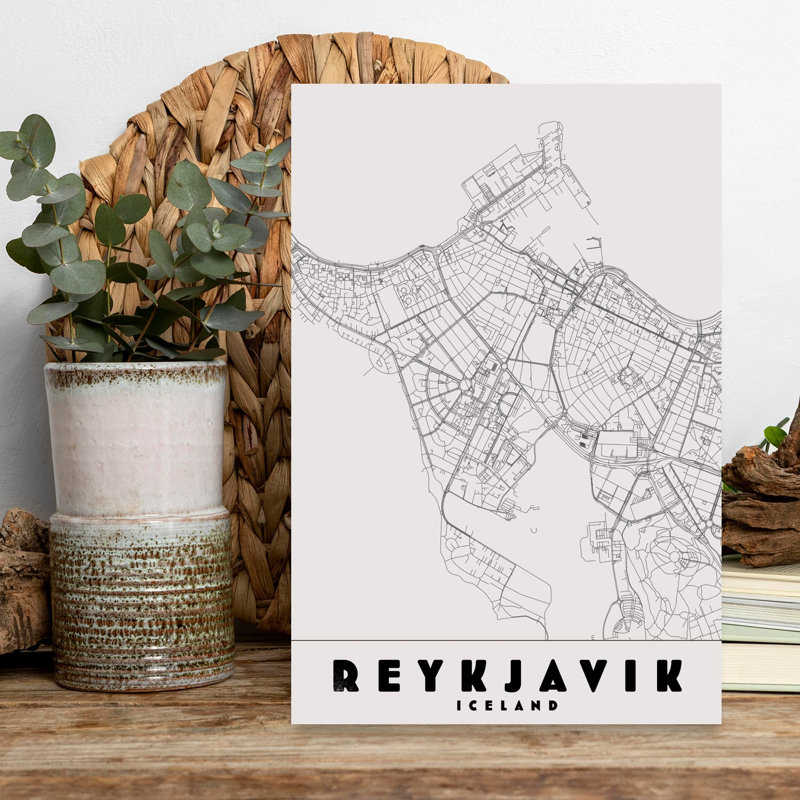 Reykjavik, Islande, carte, abstrait, géométrique, ville minimaliste, art mural côtier, H 18 po x l 12 po