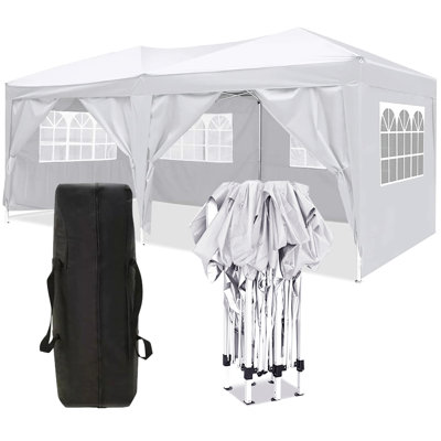 Auvent extérieur 10 x 20 avec 6 parois latérales amovibles, pochette de transport et sacs de poids - Tente pliante stable et imperméable de 10 pi x 20 pi