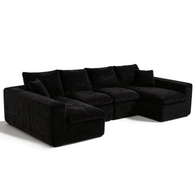 Modular Sectional Cloud Couch for Living Room - 130" Modular U Shaped Sectional Couch, No Assembly Compression Sofas, Comfy Floor Sofa with Memory Foam,Black
