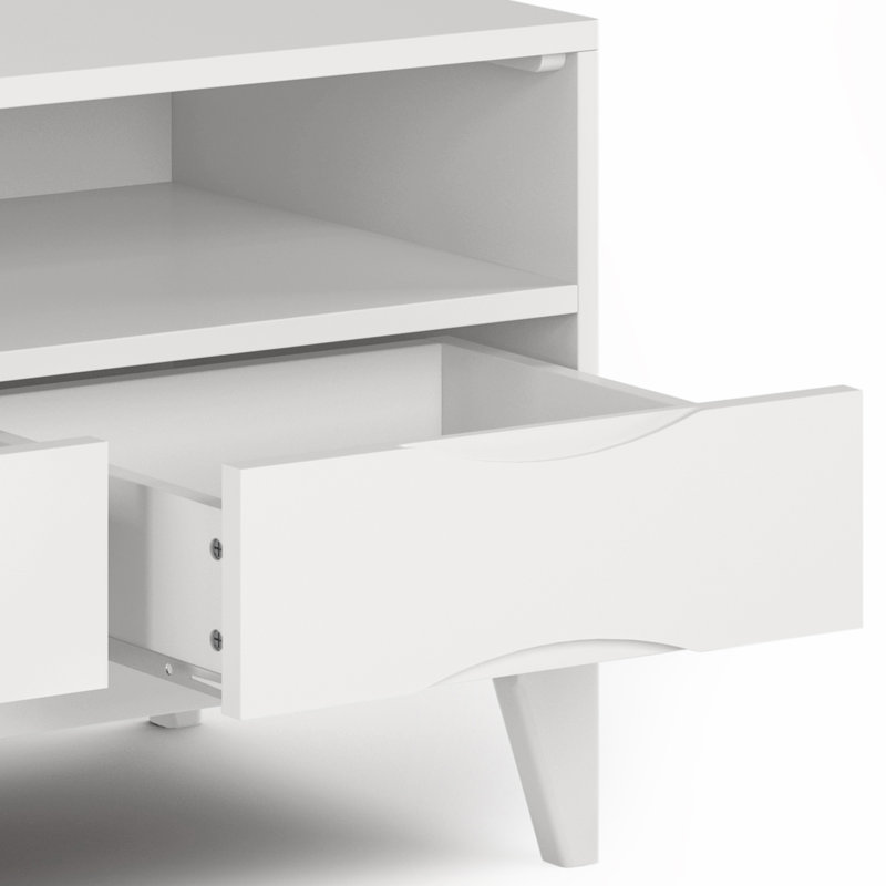 Meuble télé 60 po avec 3 tiroirs et tablettes ouvertes Harper, Blanc