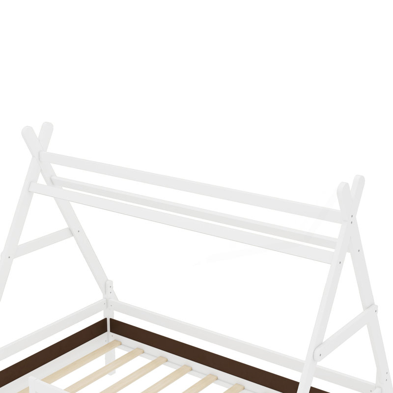Lit plateforme simple avec escalier, lit simple en bois massif, Blanc clair, Lit simple
