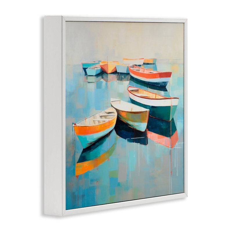 Bateaux sur le rivage, estampe numérique par Irena Orlov, H 12 po x l 12 po, Giclée encadrée blanc bord de mer