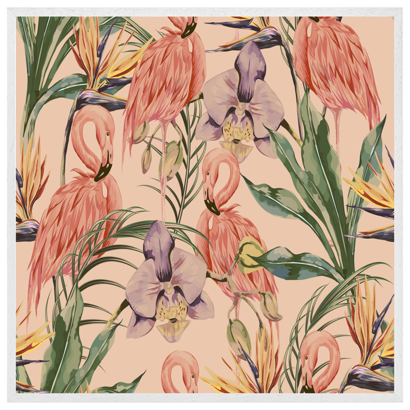 Valter Tropical Flamingo - Single Picture Frame Print, 76cm H x 76cm W x 4cm D, White Framed