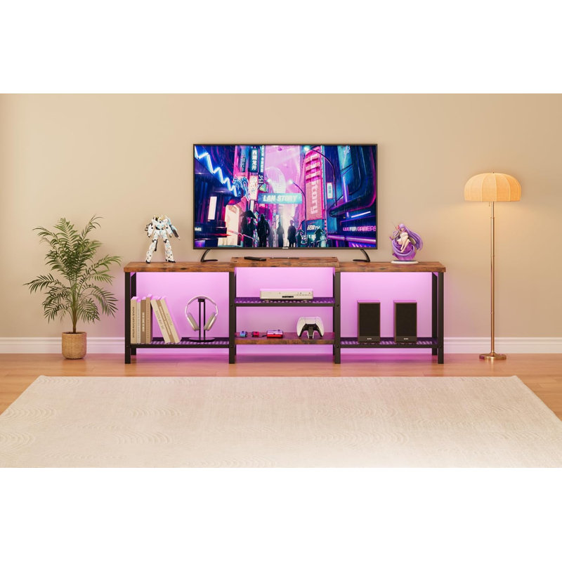 66.9" TV Stand up to 75", Media Console with Power Outlet & Open Shelves, Rustic Brown