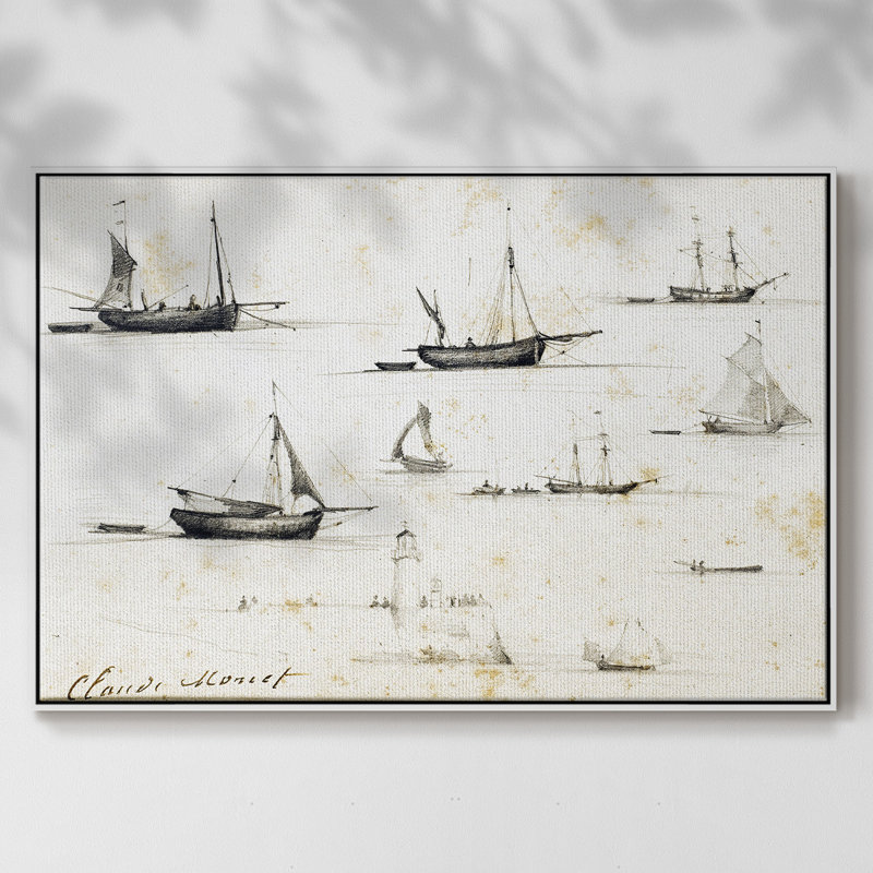 Bateaux et jetée, 1857, reproduction d'art sur toile, H 17 po x l 25 po x P 2 po, Blanc
