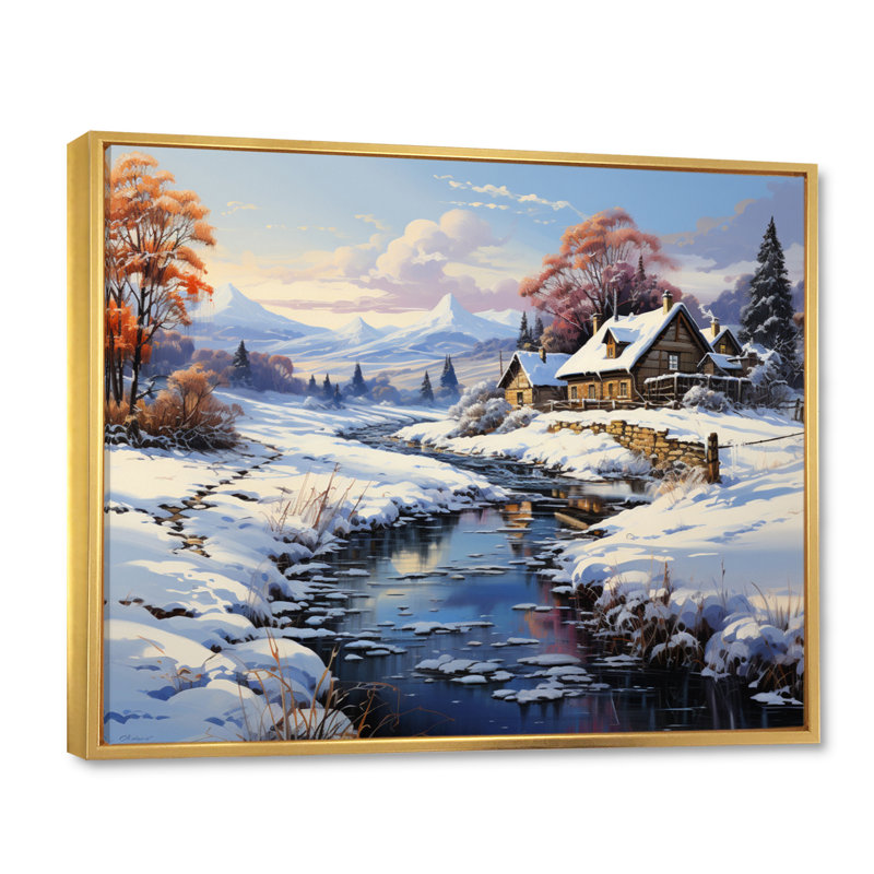 Winter Country Charm Landscape I, H 16 po x l 32 po x P 1 po, Cadre flottant doré