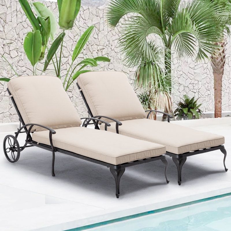 Braysen Outdoor Metal Chaise Lounge , Cushion Included, Beige