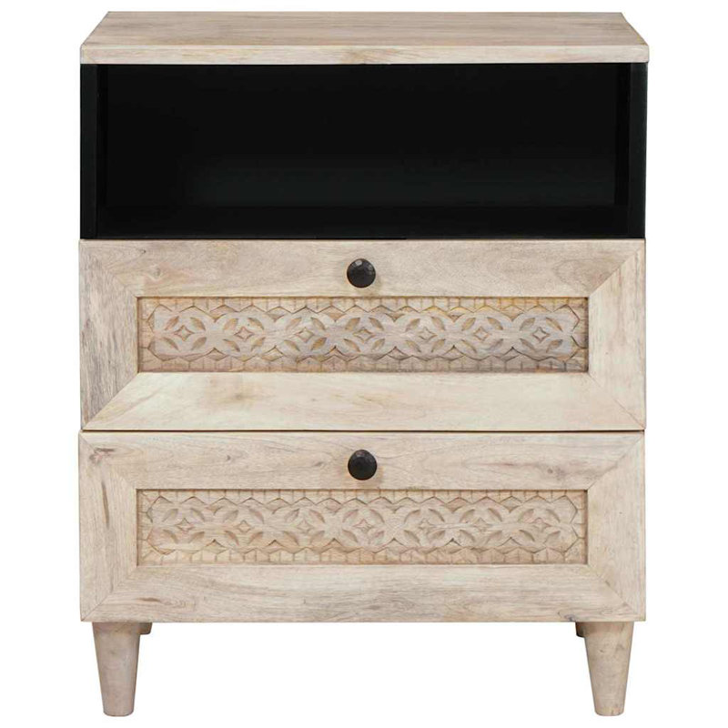 50cm W Solid Wood Bedside Table, Beige