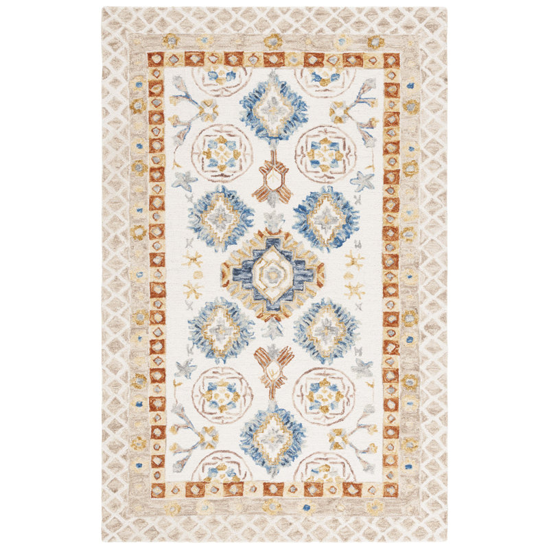 Tapis géométrique en laine touffeté à la main, Rectangle 6 pi x 9 pi