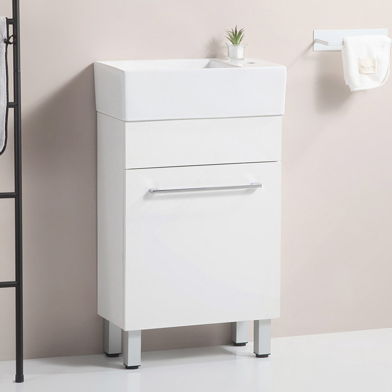 Armoire de salle de bain blanche avec lavabo en céramique 19 po