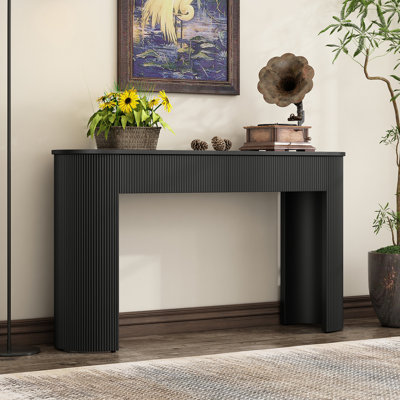 Console avec rangement, plateau ovale et 2 tiroirs, table d'entrée avec conception cannelée