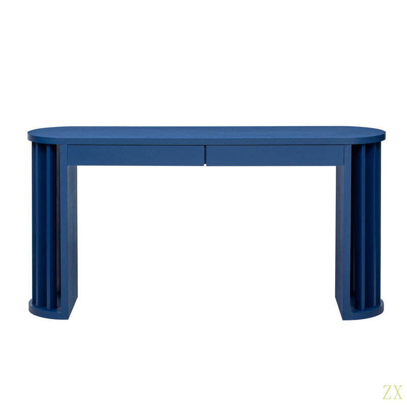 59-Inch Long Console Table, Veneer Sofa Table,Curved And Straight Line Design,Behind The Couch, Farmhouse Entryway Table For Entrance, Hallway, Living Room
