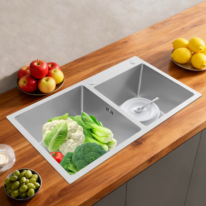Évier de cuisine encastré rectangulaire en acier inoxydable 31,5 pouces, Argent argent