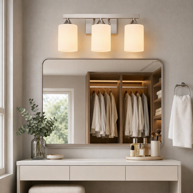 Éclairage pour salle de bain 3 lumières nickel brossé argenté, 3-Light
