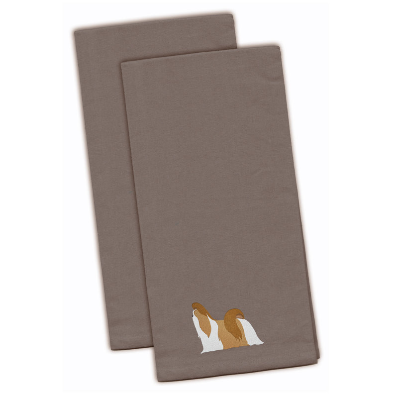 Serviette de cuisine à thé brodée shih tzu, Gris, H 28 po x l 19 po x P 0,1 po