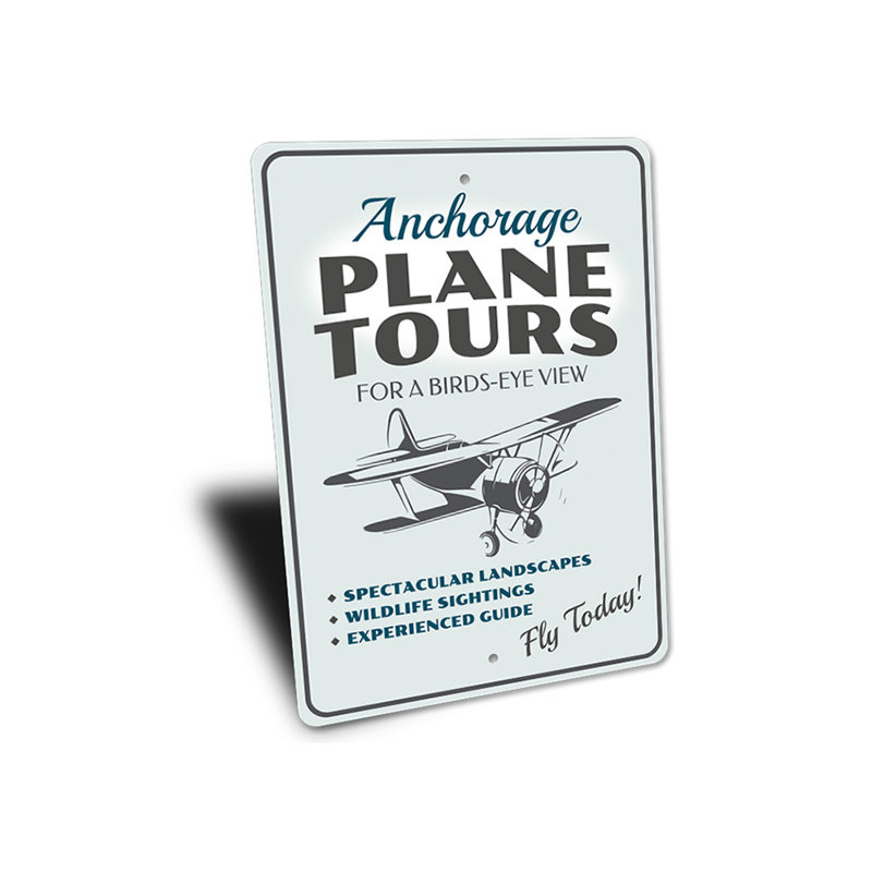 Enseigne en aluminium Plane Tours, H 14 po x l 10 po x P 0,04 po