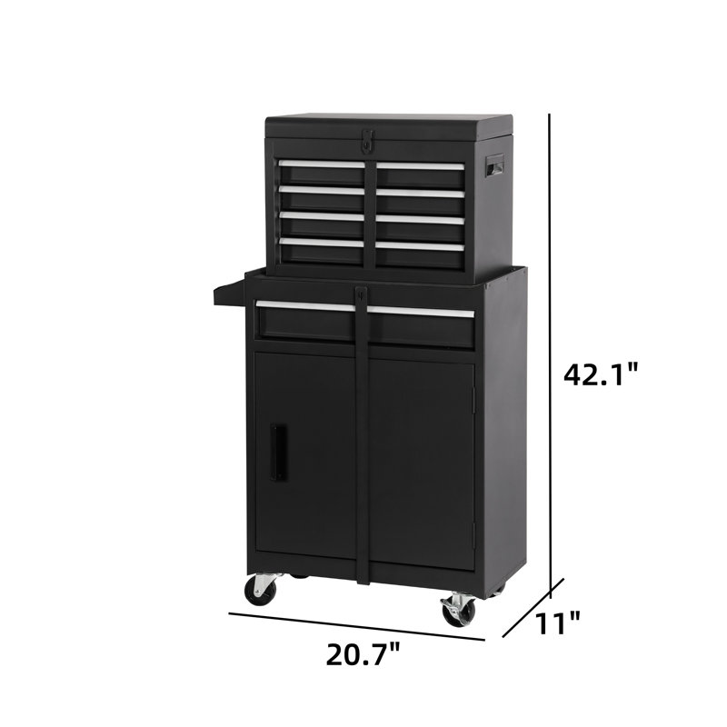 Armoire de rangement à outils 5 tiroirs à roulettes avec boîte à outils amovible Chariot à outils en métal, 154 outils , Noir