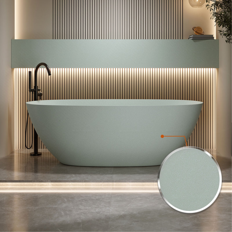 Baignoire de trempage autoportante 65 po en résine solide avec trop-plein et bonde escamotable 65 po