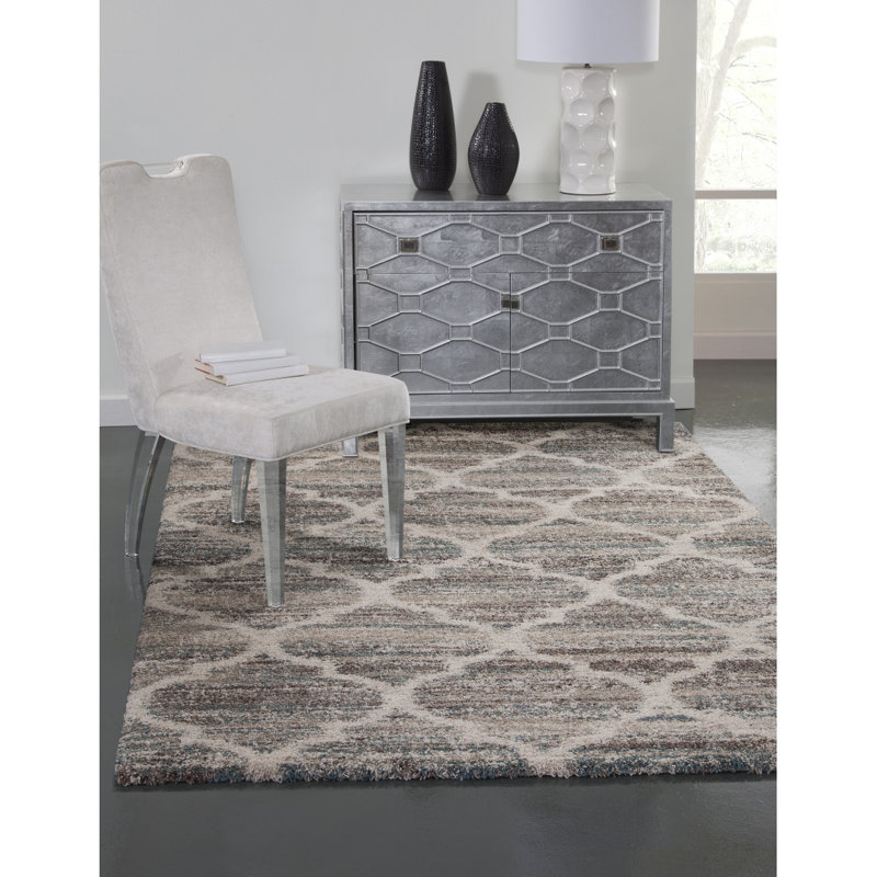 Tapis treillis bleu / brun / brun clair 5X8