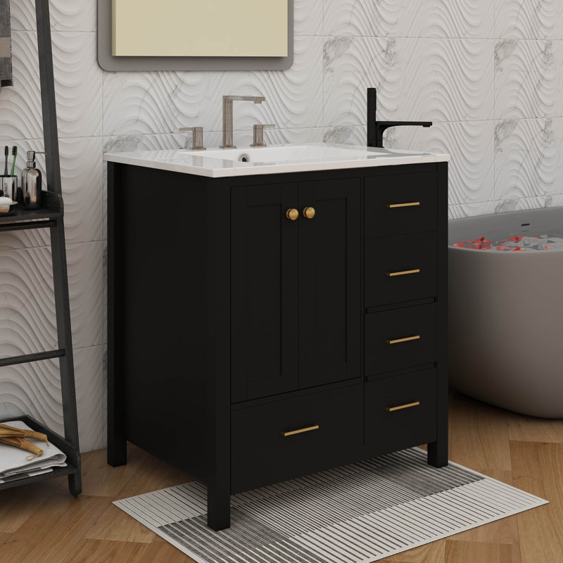 Meuble-lavabo 30 po avec lavabo en céramique, Noir