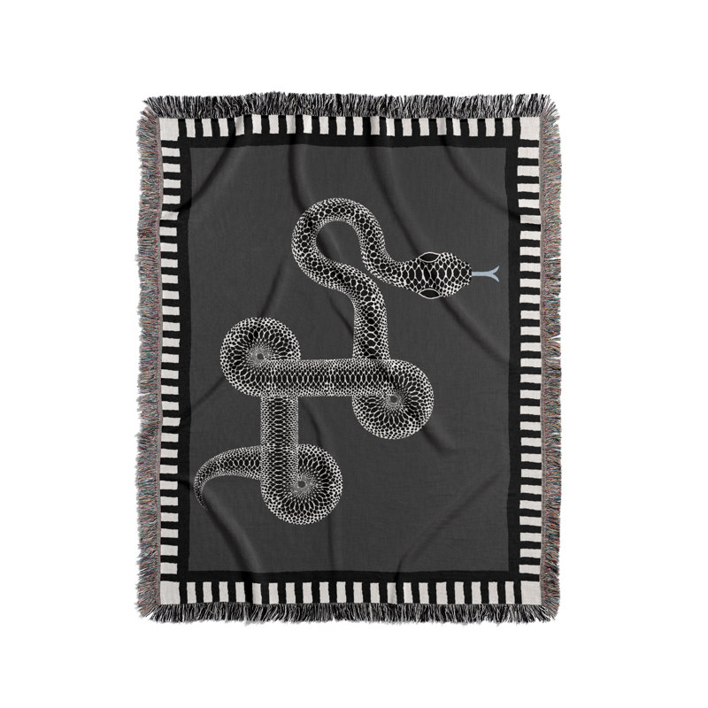 Jeté en mélange de coton Vanjo Snake, Gris/noir/blanc cassé, L 70 po x l 50 po