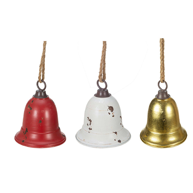 Ornement suspendu en forme de cloche, Rouge / crème / or, H 7 po x l 4,5 po x P 4,5 po