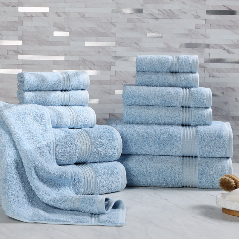 Guadlupe Heritage Egyptian Cotton Soft 12 Piece Bathroom Towel Set, Light Blue