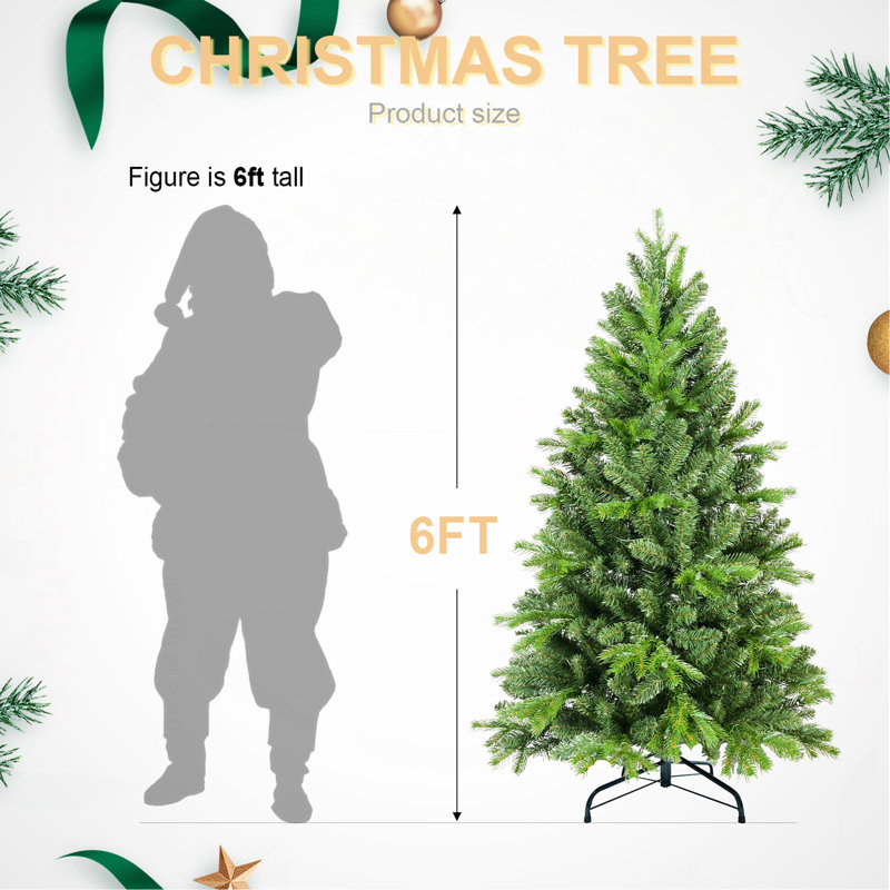 Arbre de Noël de 7 pi avec 1375 pointes en PE + PVC - Arbre de Noël plein corps avec branches articulées, assemblage facile, support en métal stable, décoration de Noël vert classique