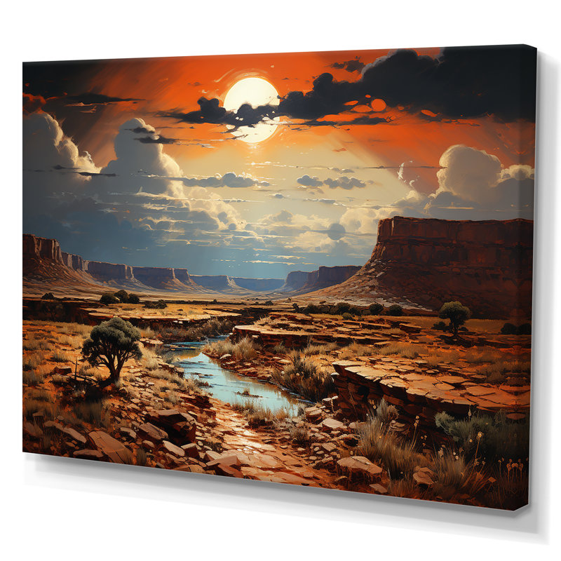 Décoration murale lune au coucher du soleil sur un canyon II - Canyon et désert, Toile tendue, H 16 po x l 32 po x P 1 po