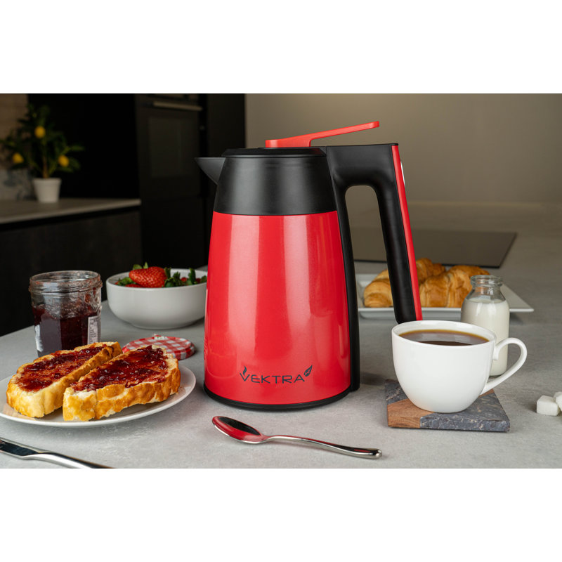 Vacuum Insulated Electric Kettles Insulated Eco Friendly, Easy Pour, Cordless Kettle 1.7Litre, Red