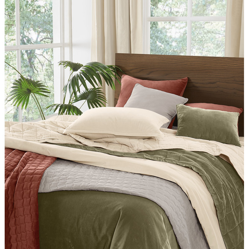 Brooklyn Loom Matte Cotton Velvet Duvet Set, Gray, Queen Duvet Cover + 2 Standard Shams