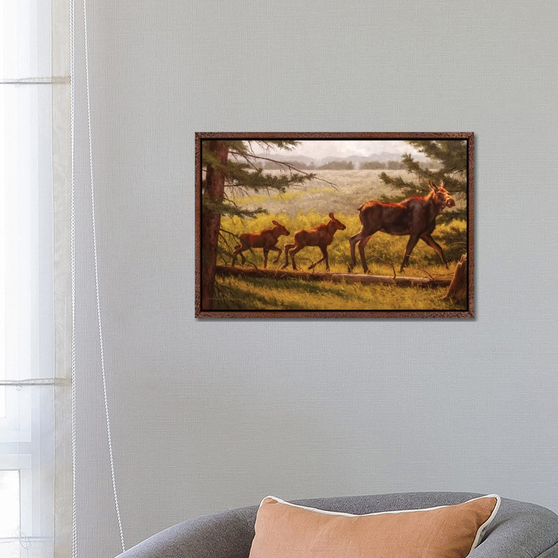Double Caboose by Mark McKenna - Painting on Canvas, 45.72cm H x 66.04cm W x 3.81cm D, Classic Brown Wood Framed
