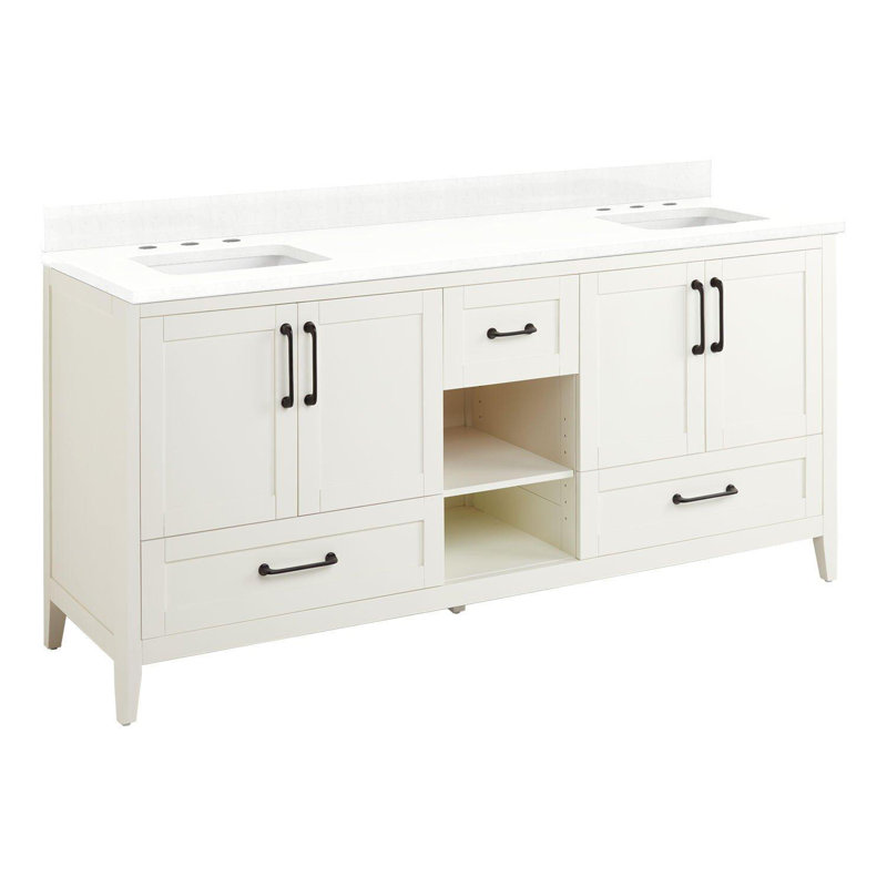 72" Burfield Double Bathroom Vanity Set with Rectangular Undermount Sinks, White - 73" W, 8" Widespread