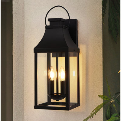 Modern Outdoor Wall Lantern Dual-Light Clear Tempered Glass Black