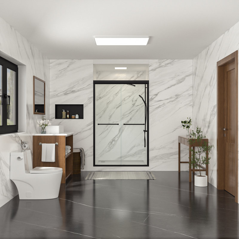 48 - 48 1/3" W x 76" H Frameless Double Sliding Shower Door Bathroom 1/4 inch Tempered Glass Shower Door, Matte Black
