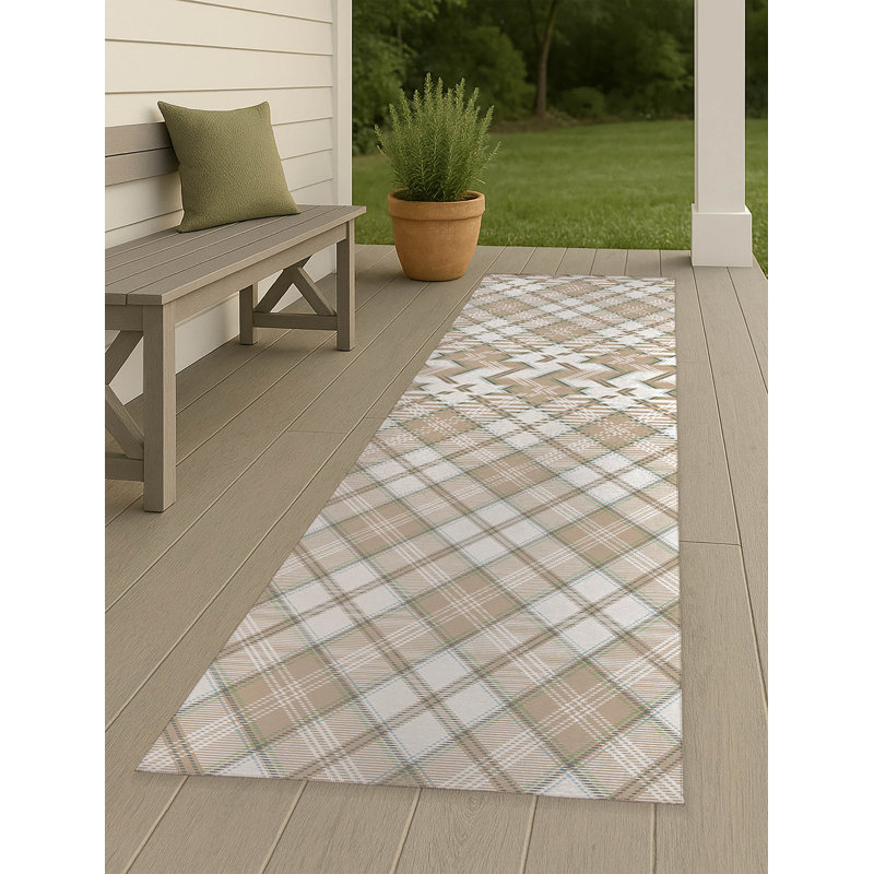 Diamond Plaid Non-Slip Outdoor Rug, Runner 2'6" x 8'