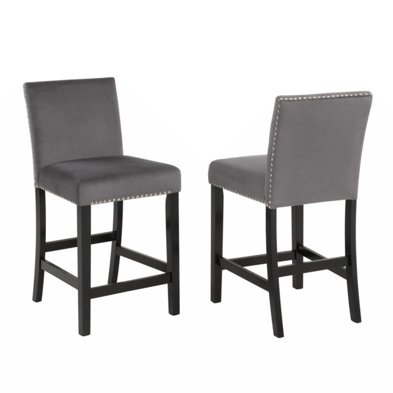 Tobyn Upholstered Velvet Counter Stool, Gray