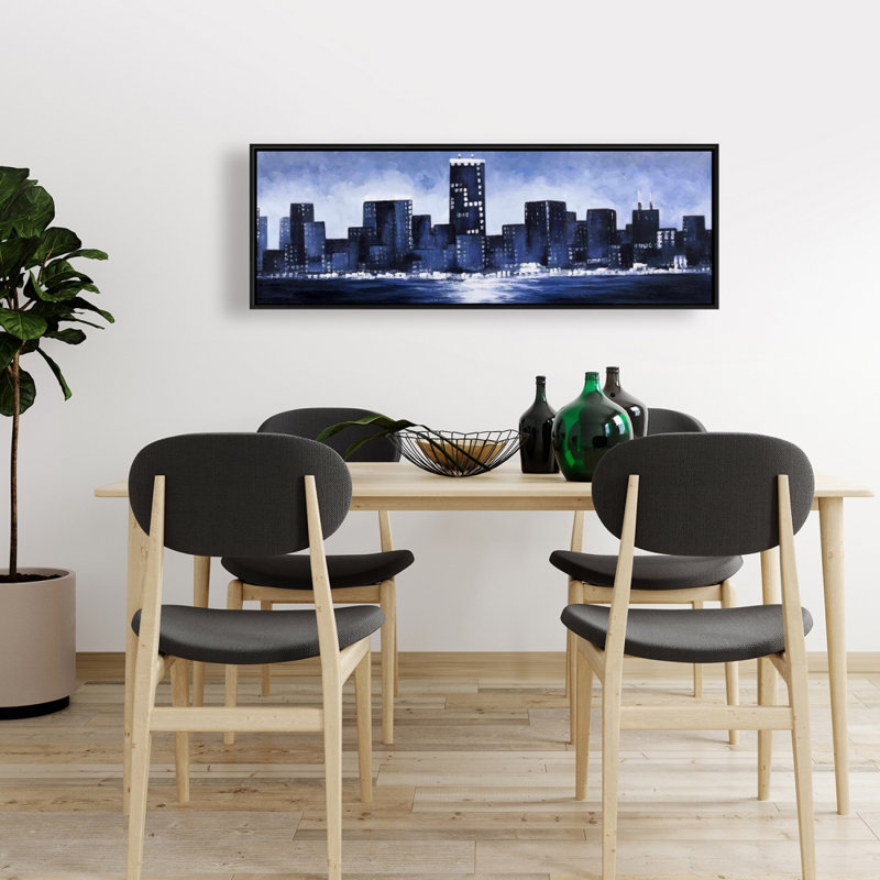 Marine Marine City, toile encadrée de bâtiment industriel bleu, H 17,25 po x l 49,25 po