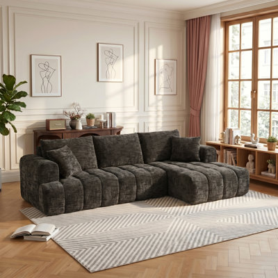Boneless 108.3 Inch Chenille Modular L-Shaped Sectional Sofa Couch, 4-Seat Oversized Boneless Cloud Couch with Deep Seat & Tufting, Compressed No-Assembly Sleeper Sofa for Living Room, Apartment, Reception Spaces