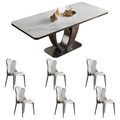 Home rectangular rock plate table and chair set