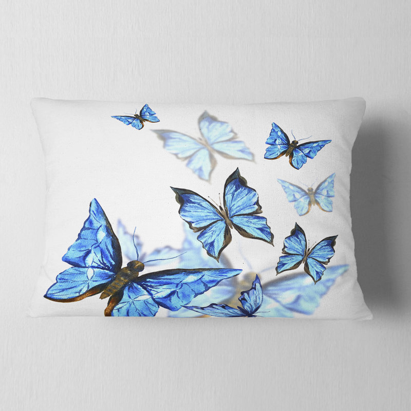 Papillons aquarelles sur fond blanc - Coussin décoratif à imprimé floral
