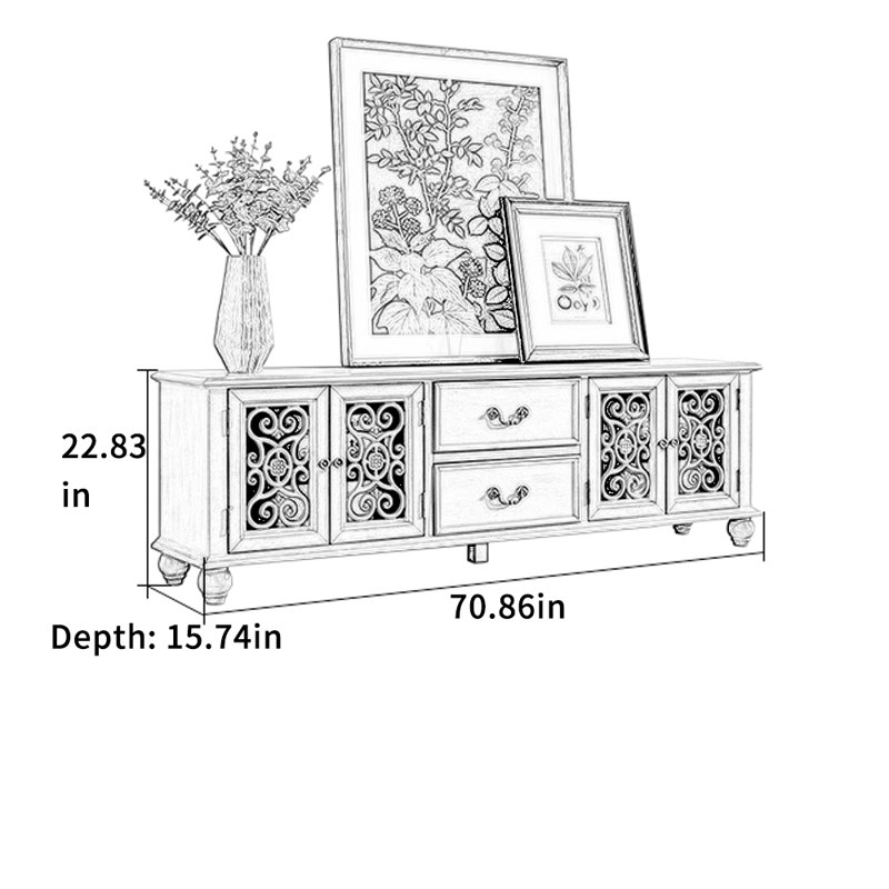Meuble télé de style méditerranéen, Blanc, 70.86"