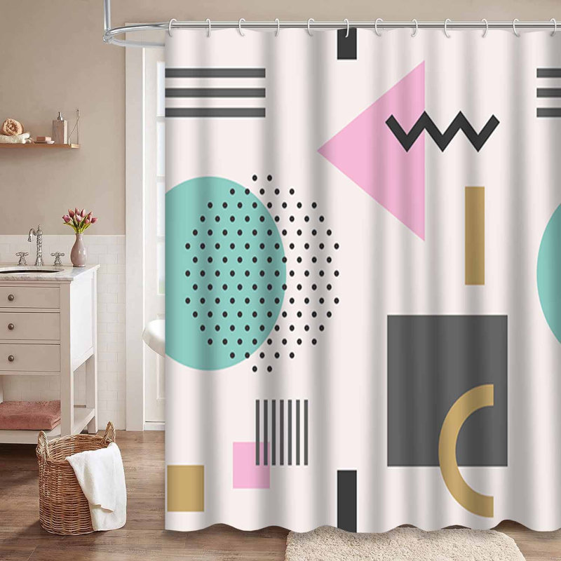 Rideau de douche imperméable à motif abstrait géométrique avec 12 crochets, L 72 po x l 84 po