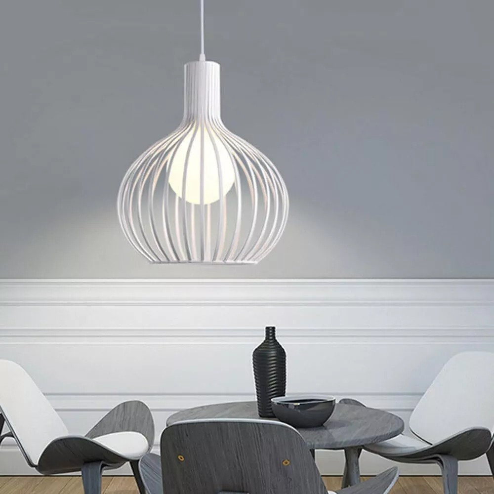 Modern Open Cage Ceiling Pendant Light with E27 LED Bulb Compatibility – Minimalist Lampshade Design
