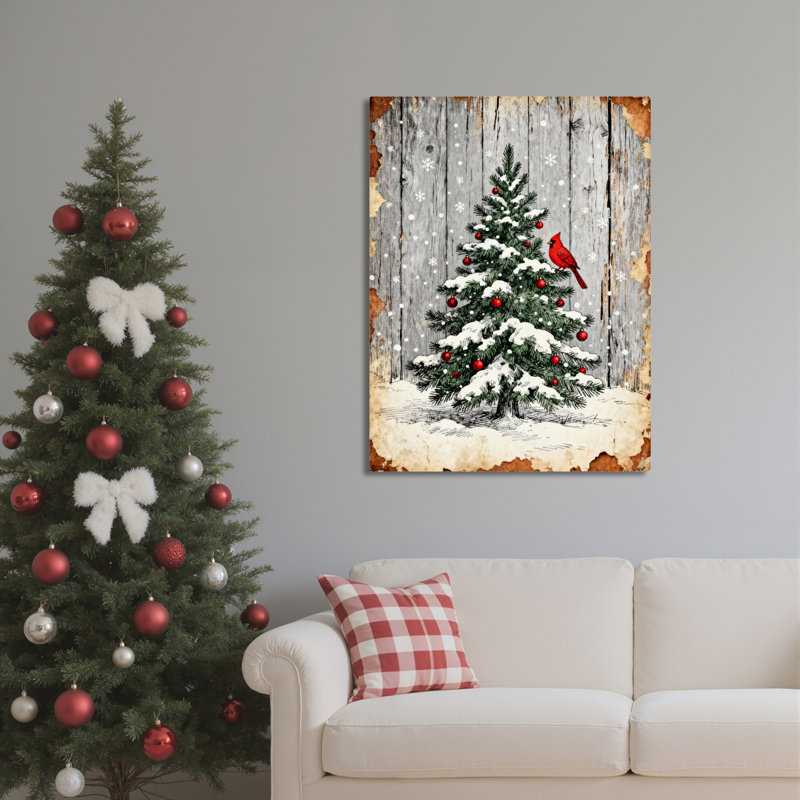 Arbre, art mural sur toile Cardinal, H 18 po x l 12 po
