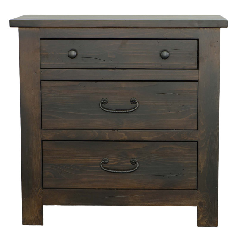 Woodbury Rustic Brown Pine 3-Drawer Nightstand