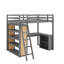 Lit mezzanine double avec tablettes et bureau